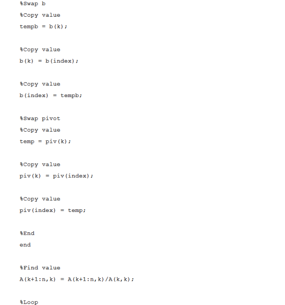 %swap b %Copy value tempbb (k) %Copy value b (k) = b (index); &Copy value b (index) = tempb; %swap pivot %Copy value temp piv