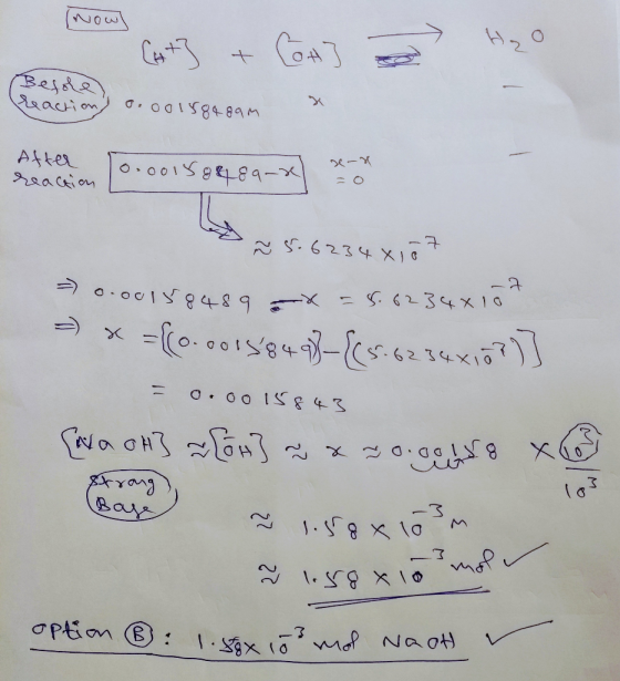 Now [Now] Cat} + Cot] Hoo Before reaction) 0.0015848am After Jo.0015 88 89-x) se Ssact on | 37 Ñ 5.6234x, => 0.00158489x = 5.