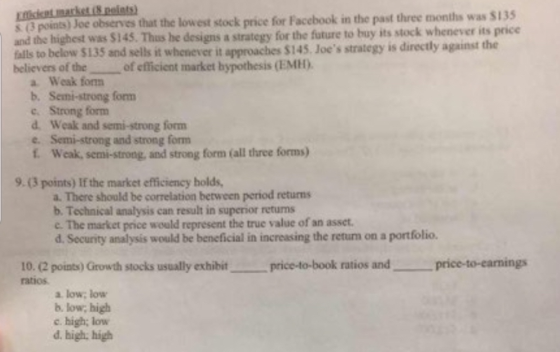 kat market spelets) 53 points) Joe observes that the lowest stock price for Facebook in the past three months was $135 and th