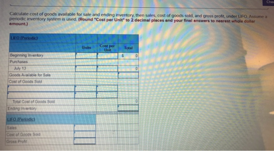 Calculate cost of goods available for sale and ending inventory, then sales, cost of goods sold, and gross profit, under UFO.