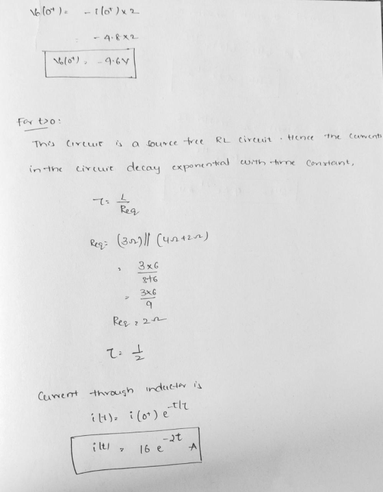 16 (07) - ilox2 No(01) -9.64 Far t>o This is Circuit a source free RL tience circuit the coments sential with time constant,