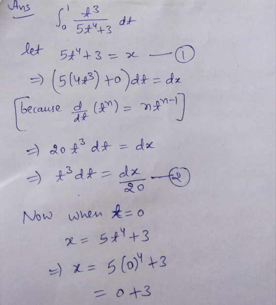 let st + 3 = x - - (5 (443) to )dt = de because that com a menn] - 20 t3 dt = da - t3 dt = dx & Now when t=0 x= st+3 - x =