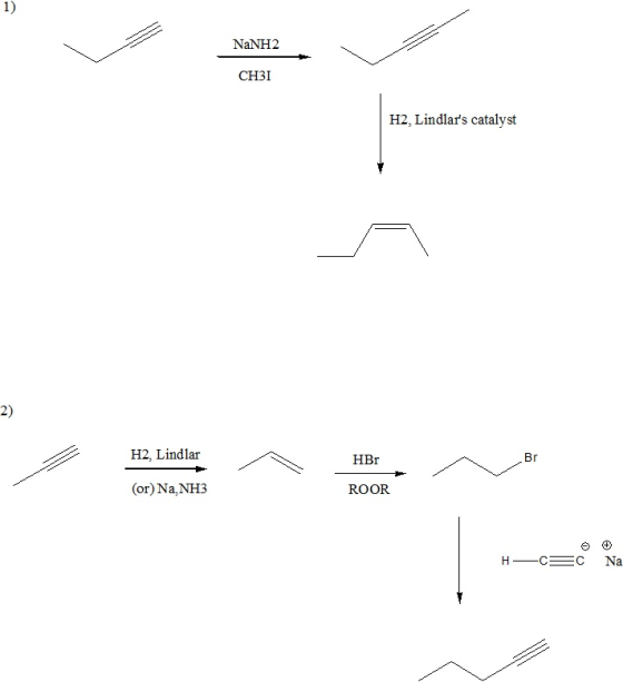 1) NaNH2 CH3I H2, Lindlars catalyst 2) H2, Lindlar Br HBr (or) Na.NH3 ROOR CEC Na