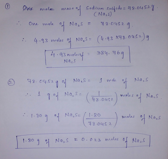 CNa, s) One moleo 6 g NaS