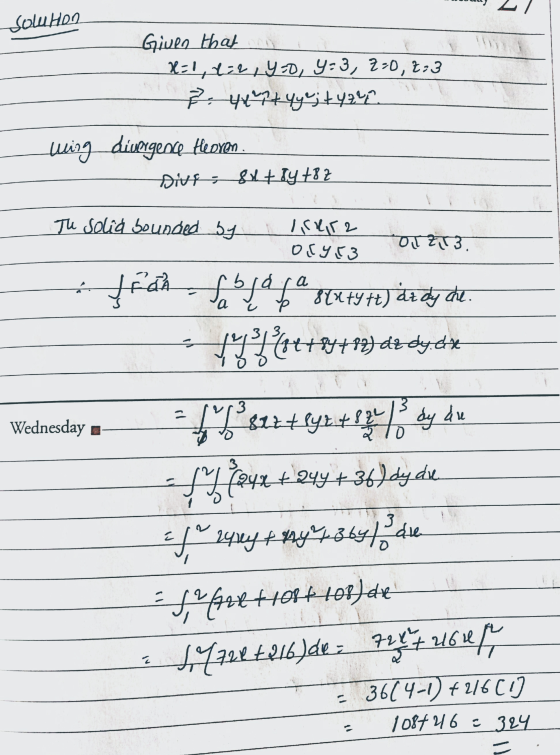 solution Given that X=1, 1:2, Y =0, 4:3, 2:0, 2:3 & 4x1+ 4y; + 424 ting divergence Heaven Dive 81+ 8y +82 The solid bounded b