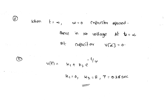 d When too, 0 - لیا Capacitor opened. there in No voltage At taa At Capacitor [2] = 0 ... Vita . kit k, е Ky=0, K2=8, q=0.26