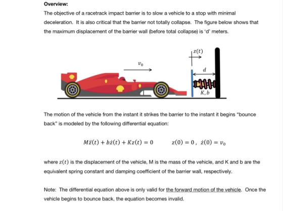Overview: The objective of a racetrack impact barrier is to slow a vehicle to a stop with minimal deceleration. It is also cr