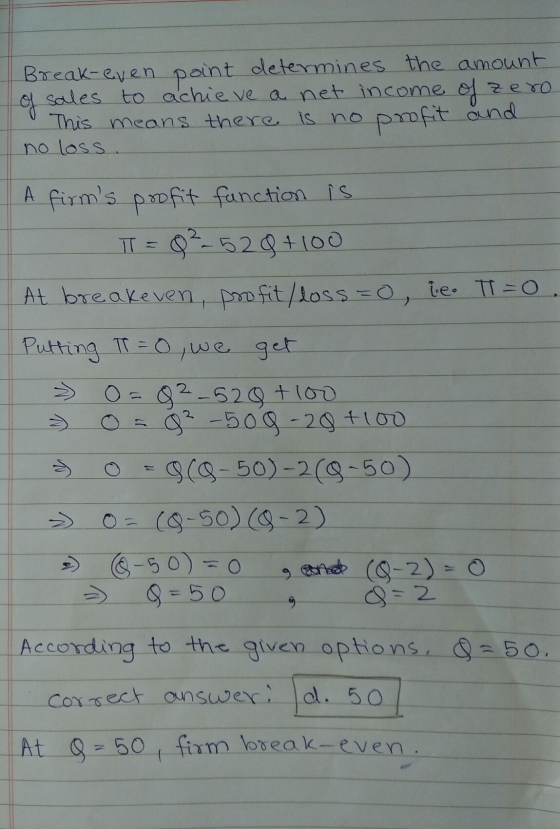 Break-even point determines the amount sales to achieve a net income of zero This means there is no profit and no loss. A fir
