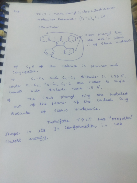 An角 are Not in p.lane ㅋ c5oof Cany ug atod the, molecule, is plan nesvand, C2- C3 and cu- Cs distant is .35 A° The ouphanyasre sustated