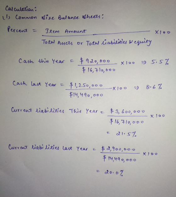 Calculation: Common Percent = size Balance sheets? Item Amount Total Assets or Total liabilities & equity Xloo Cash this ye