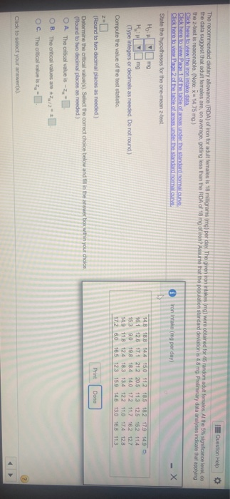 Question Help The recommended dietary allowance (RDA) ofron for adult females is 18 miligrams img per day. The genron intakes