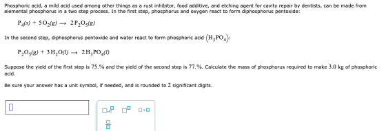 Phosphoric acid, a mild acid used among other things as a rust inhibitor, food additive, and etching agent for cavity repair