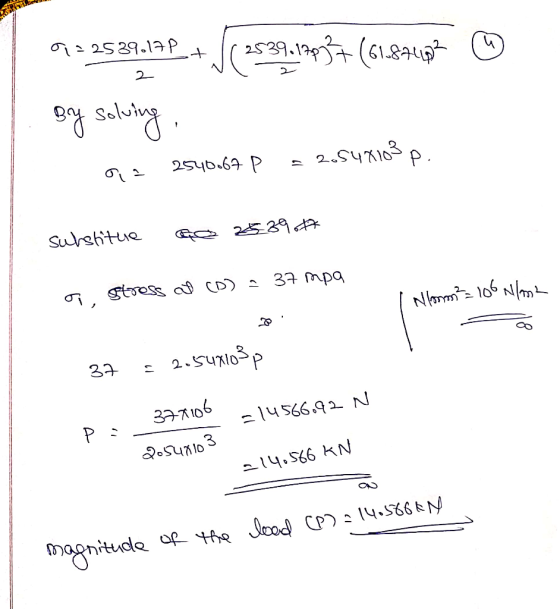 a=2539.17P t J62539/1973+ (61.844p2 ☺ 2 By solving 2.547103 p. 2540.67 P aa substitue 2589087 37 mpa oi, stress Q (0) - Nom²