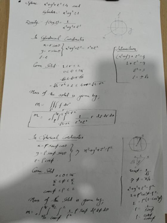 Sphare atyrt 24 and tylinder: x²g71 flag,t) = 2 Density The Cylindrical Coordinales = rsino ergart? - Brze =t Intersection (
