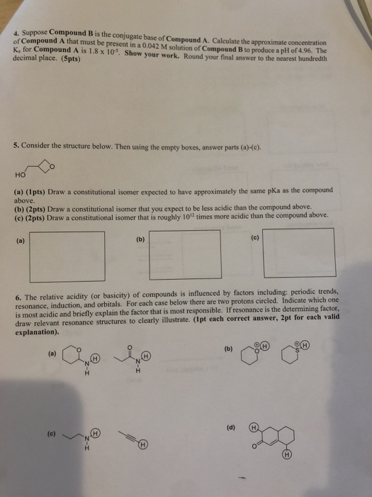 4. Suppose Compound B is the conjugate base of Compound A. Calculate the approximate concentration of Compound A that must be
