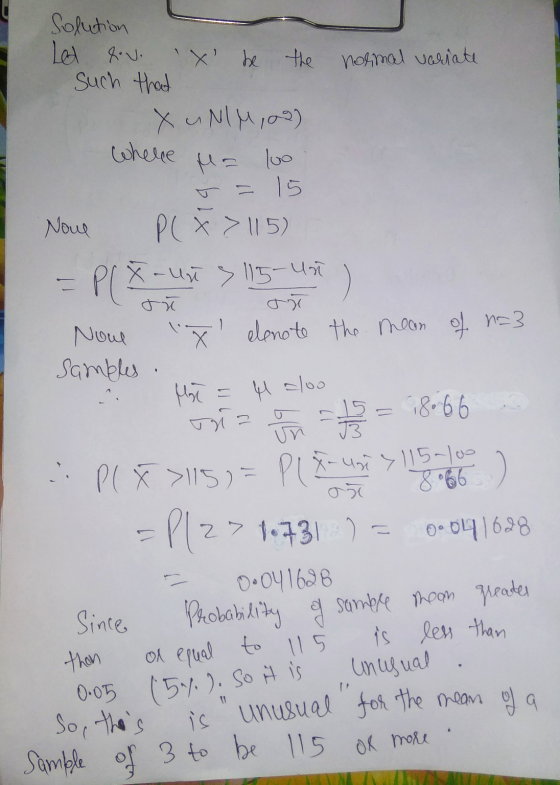 dł no3 Solution Let dve X be the normal variate Such that XuNlM,00) where luo 15 Noul P(x > 115) P(X-un 3 115-un Noul Х eleno