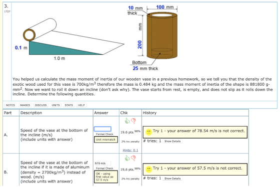 3 10 mm thick 1727 0.1 m 1.0 m Bottom 25 mm thick You helped us calculate the mass moment of inertia of our wooden vase in a
