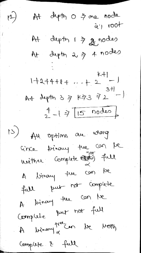 12) At depth o At At depth i depth a 7 one node ) root 7 g nodes ☆ 4 nodes 1. KHI 1+2+4+8+ ct 2 3+1 At depth 3 7 k73 72 -!