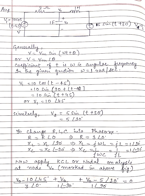Aug Vo ДАА 1H 38 locos + Vo IF (4-45 is sin(t+30) 22 7 Generally V- Vm sin ( wtto) or v = Van lo Coefficient of t is wie angu