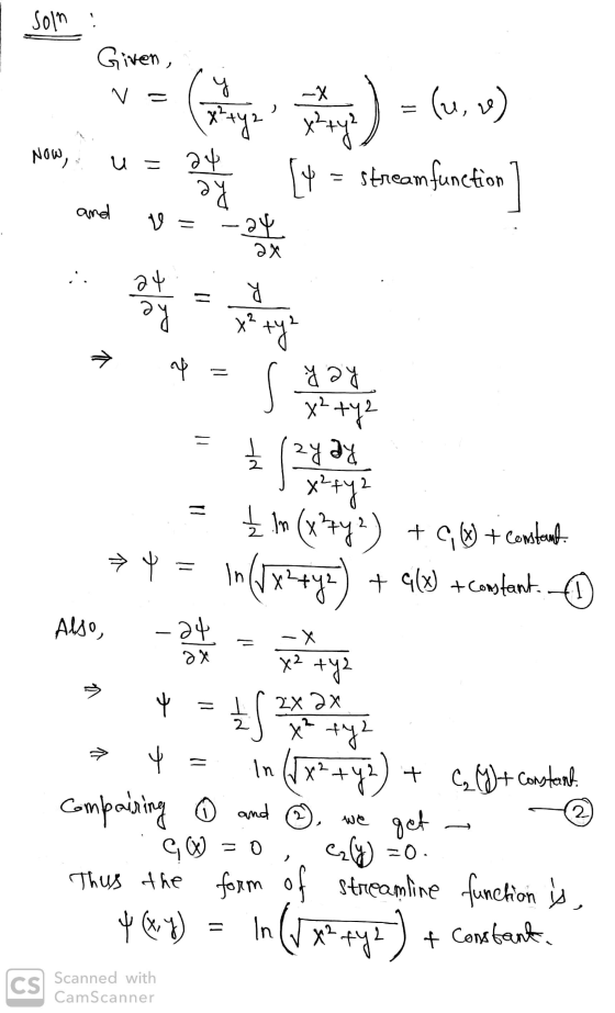 Y2 valentine ) = (0,0) Novo, u = [= stream function] and vape ► apa si are 2X 2X = { m (x?zy?) +6W + Constant y = in (5x+) +