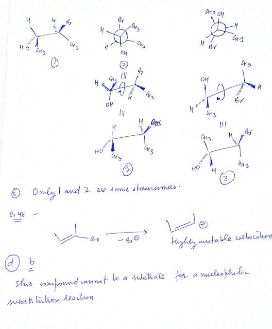 A13 013 - w3 I но Br CH3 PR ins . H Bos M3 nd 2 are same stereoisomers. 0:48 - V orteile - Bro - Highly unstable carbocatio