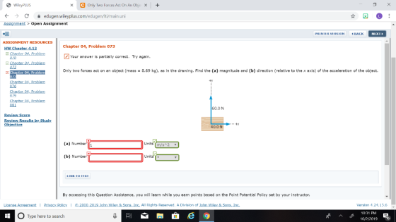 Wiley PLUS X C Only Two Forces Act On An Obje x + - 5 X € → C e dugen.wileyplus.com/edugen/lti/main.uni Assignment > Open Ass