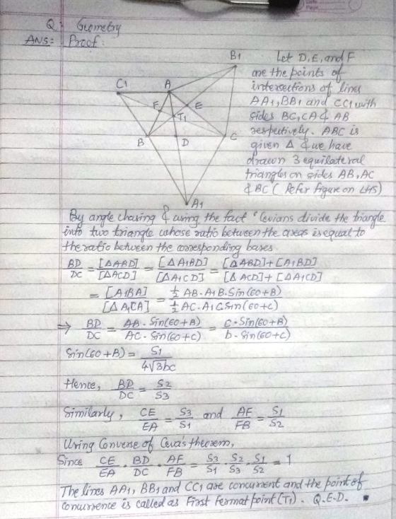 one the poink a C1 AA,BB and CCtuh Sides BC,CAd AB iven Δ 3,we have an3wilate ral iangbs on ides PB,A asing the fack (evians