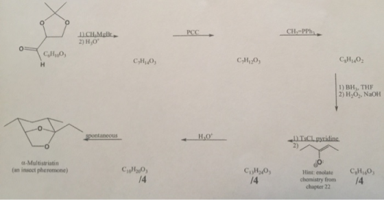 PCC CH-PP D.CH.Mobi 2) H,0 ICHO, CHO, CH₂₂O; CH,402 1) BHz, THF 2) H2O2, NaOH spontaneous DISCL pyridine C-Multistriatin (un