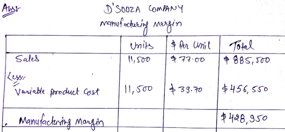 Asr DS002A COMPANY r Unit Totel 885, s00 Umits Sales 456, S50 Variable froduct Cost 39.70 Manutactr Mangin 428,950