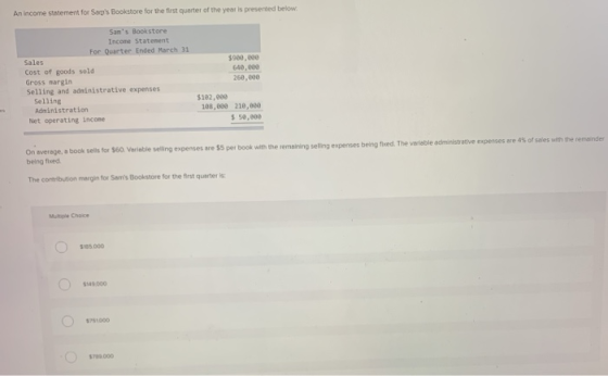 An Income statement for Sogs Bookstore for the first quarter of the year is presented below Sans Bookstore Income Statement