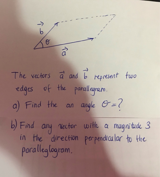 - -- The vectors ã and to represent two edges of the parallegram. a) Find the an angle o = ? (6) Find any vector with a magni