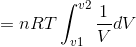 = nRT \int_{v1}^{v2}\frac{1}{V} dV