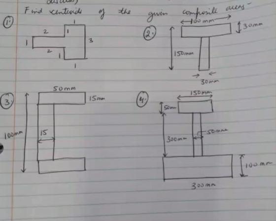 Find centroids auy of the given composili room 1 30mm 2 (2 3 - 1150mm somm 30mm 150 mm 15mm 3) 500 is -somme 100mm 300m 10o m