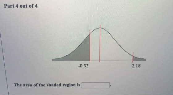 Part 4 out of 4 0.33 2.18 The area of the shaded region is