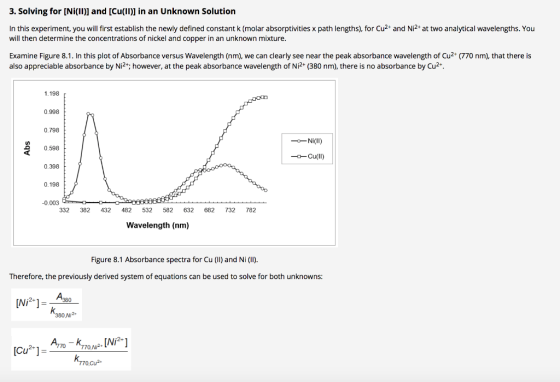 3. Solving for [Ni(11)] and [Cu(I)] in an unknown Solution In this experiment, you will first establish the newly defined con