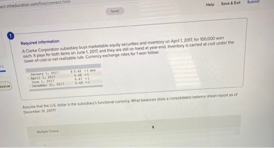 Saved Help Save & Exit Submit Required information A Clarke Corporation subsidiary buys marketable equity securities and inve