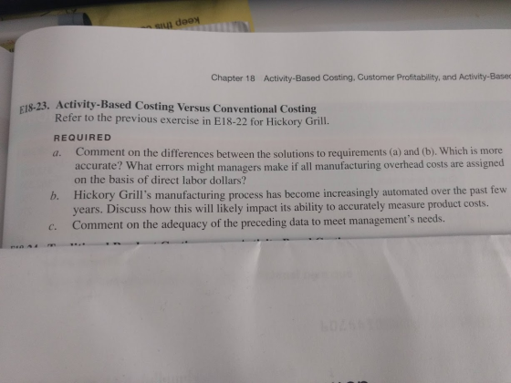 siyi deer Chapter 18 Activity-Based Costing, Customer Profitability, and Activity-Base 618-23. Activity-Based Costing Versus