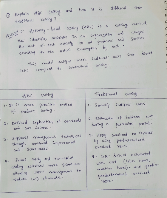 O Explain ABc costing and Costing 2. how different than tradtional Activity - based i dentifies of each activily Costing (ABC