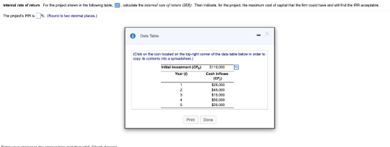 Internal rate of return For the project shown in the following table. B. calculate the internal rate of return (IRR). Then in