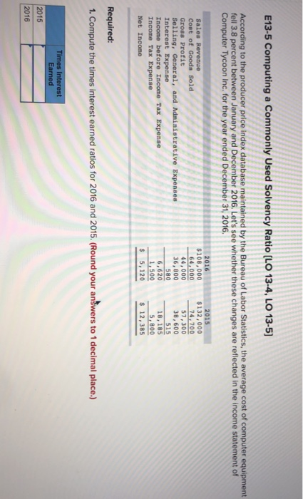 E13-5 Computing a commonly Used Solvency Ratio (LO 13-4, LO 13-5) According to the producer price index database maintained b