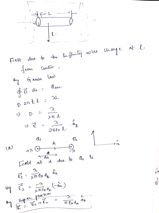 1 아 L. - at e Field due to the Infinity wire charge from centre By law Gauss Aene & o do AL Ć o zute a = => D 21 l =) ap auto