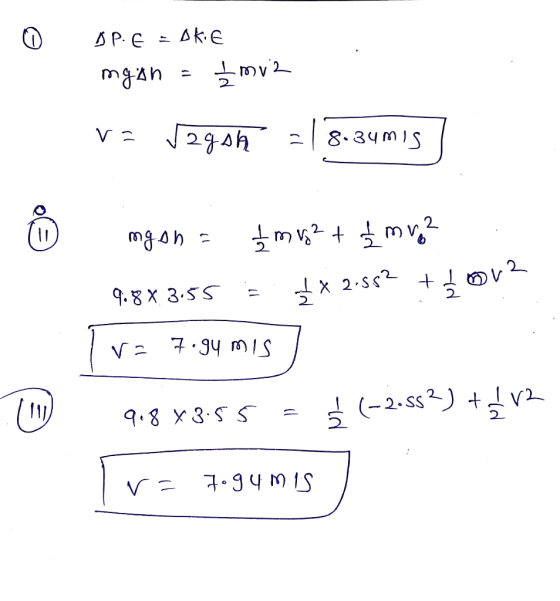 OPE = Akie mgan = mv2 va J2004 -1 8-34mis ] mgon = {my2 + Śm vy? 9.84 3.55 = * 2.852 +10v2 vo 7.94 mis 9.8 X 3.55 = { (-2.55²