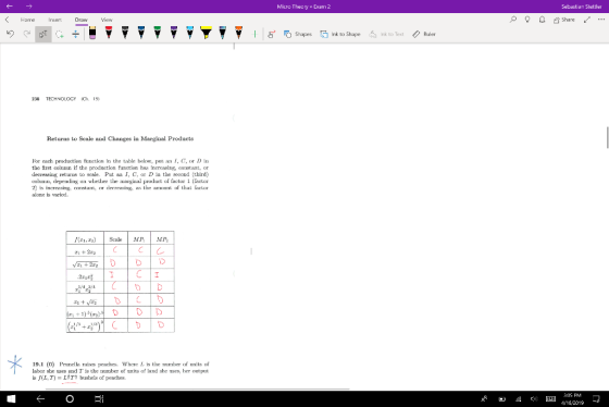Micro Thecry Exam 2 Sebastian 5tettler < Home Insert Draw View Shapes Ink to Shap ank to 238 TECHNOLOGY .19) Returns to Scale