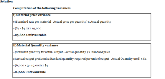 Solution Computation of the following variances i) Material price variance =(Standard rate per material - Actual price per qu