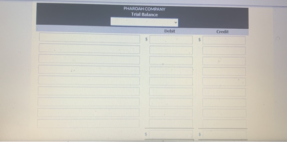 PHAROAH COMPANY Trial Balance Debit Credit $