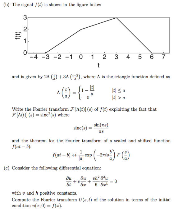 (b) The signal f(t) is shown in the figure below 3 2 f(t) _ 0 I 1 -4 -3 -2 -1 0 1 2 3 4 5 6 7 t and is given by 21 (1) + 3A (