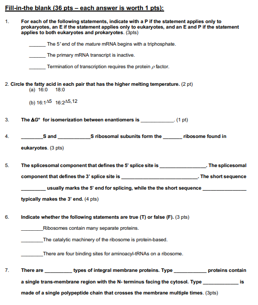 Fill-in-the blank (36 pts - each answer is worth 1 pts): For each of the following statements, indicate with a P if the state