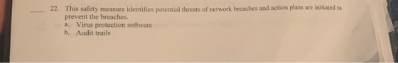 22. This safety measure identifies potential threats of network breaches and action plans are initiated to prevent the breach