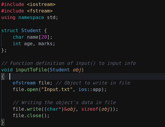 #include <iostream> #include <fstream> using namespace std; struct Student { char name[20]; int age, marks; }; // Function de