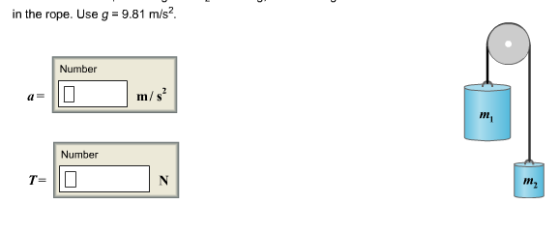 in the rope. Use g 9.81 m/s Number a= m/s In Number in